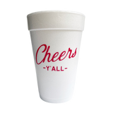Sleeve of 10 Styrofoam Cups // cheers, y'all in red