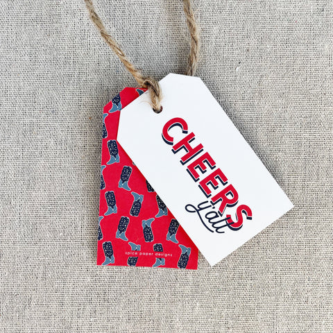Cheers Y'all Gift Tag, red | non-personalized