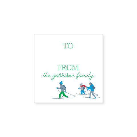 Holiday Gift Sticker Tag | skiers
