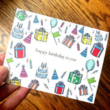 Birthday Card // party print with gold foil