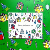 Birthday Card // party print with gold foil