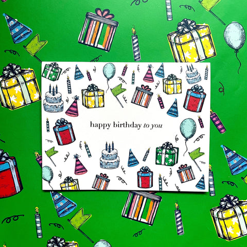 Birthday Card // party print with gold foil