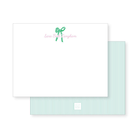 Ribbon Notecards // green + pink