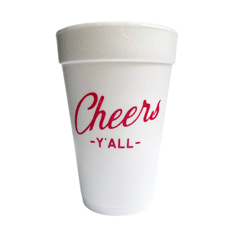 Sleeve of 10 Styrofoam Cups // cheers, y'all in red