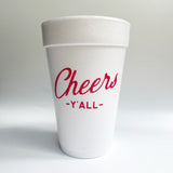 Sleeve of 10 Styrofoam Cups // cheers, y'all in red