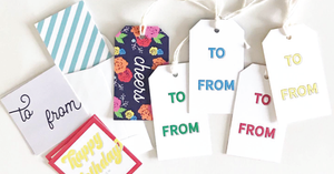 bundle of gift tags and gift stickers for packaging