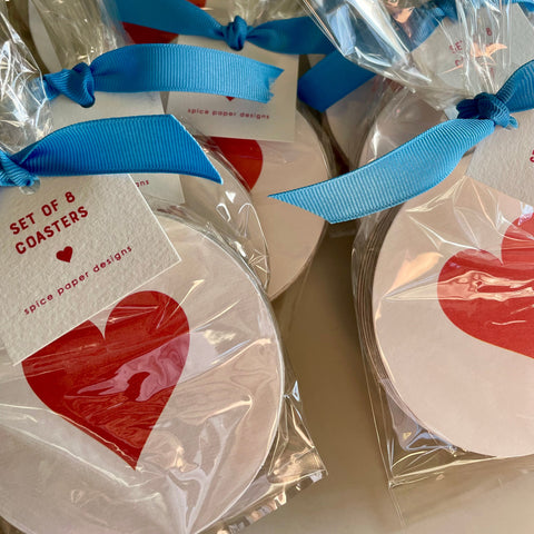 Set of 8 heart coasters