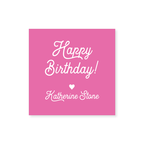 "Happy Birthday" Square Stickers + Tags in Script // 20 color options