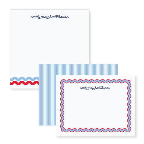 Ric Rac in Sky + Red // stationery bundle